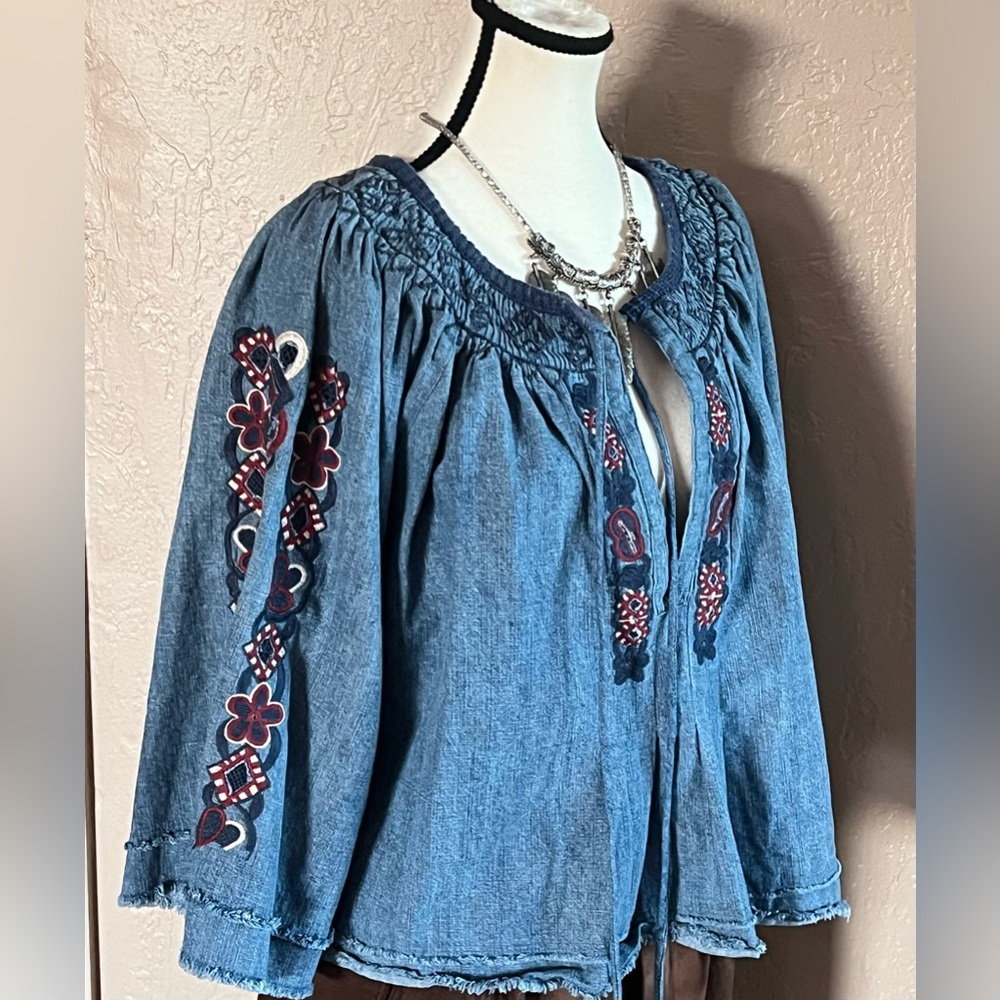 Free People Sun Valley Embroidered Denim Blouse - Picture 6 of 9